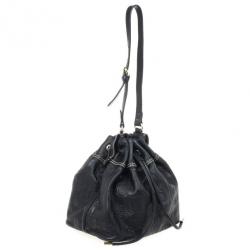 Pre Owned Carolina Herrera Black Embossed Logo Drawstring Shoulder Bag