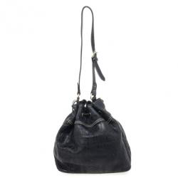 Pre Owned Carolina Herrera Black Embossed Logo Drawstring Shoulder Bag
