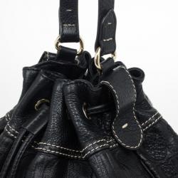 Pre Owned Carolina Herrera Black Embossed Logo Drawstring Shoulder Bag