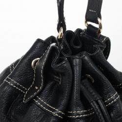 Pre Owned Carolina Herrera Black Embossed Logo Drawstring Shoulder Bag