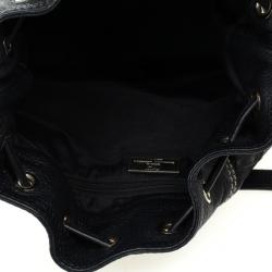 Pre Owned Carolina Herrera Black Embossed Logo Drawstring Shoulder Bag