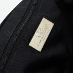 Pre Owned Carolina Herrera Black Embossed Logo Drawstring Shoulder Bag