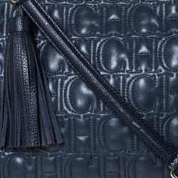 Pre Owned Carolina Herrera Blue Monogram Leather Tote