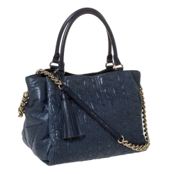 Pre Owned Carolina Herrera Blue Monogram Leather Tote