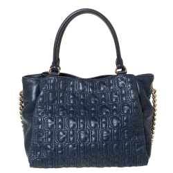 Pre Owned Carolina Herrera Blue Monogram Leather Tote