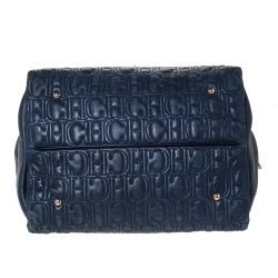 Pre Owned Carolina Herrera Blue Monogram Leather Tote