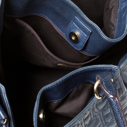 Pre Owned Carolina Herrera Blue Monogram Leather Tote