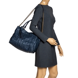 Pre Owned Carolina Herrera Blue Monogram Leather Tote