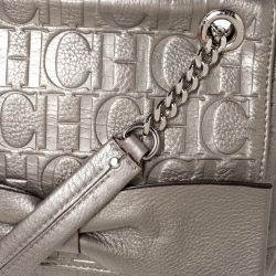 Pre Owned Carolina Herrera Grey Monogram Embossed Leather Audrey Shoulder Bag