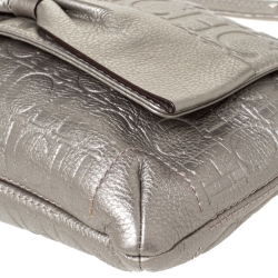 Pre Owned Carolina Herrera Grey Monogram Embossed Leather Audrey Shoulder Bag