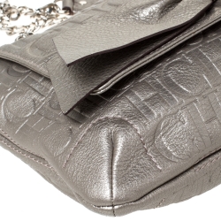 Pre Owned Carolina Herrera Grey Monogram Embossed Leather Audrey Shoulder Bag