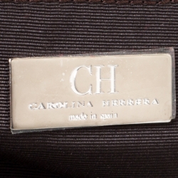 Pre Owned Carolina Herrera Grey Monogram Embossed Leather Audrey Shoulder Bag