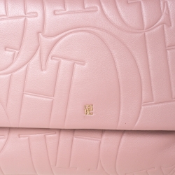 Pre Owned حقيبة كارولينا هيريرا يد علوية جلد منقوشة وردية