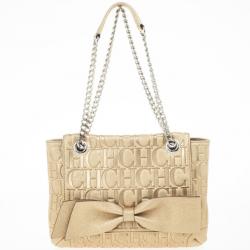 Pre Owned Carolina Herrera 'Holly' Gold Monogram Embossed Bag