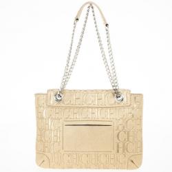 Pre Owned Carolina Herrera 'Holly' Gold Monogram Embossed Bag