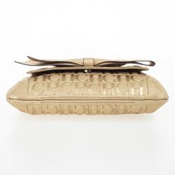 Pre Owned Carolina Herrera 'Holly' Gold Monogram Embossed Bag