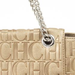 Pre Owned Carolina Herrera 'Holly' Gold Monogram Embossed Bag