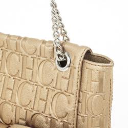 Pre Owned Carolina Herrera 'Holly' Gold Monogram Embossed Bag
