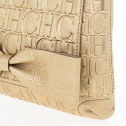 Pre Owned Carolina Herrera 'Holly' Gold Monogram Embossed Bag