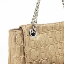 Pre Owned Carolina Herrera 'Holly' Gold Monogram Embossed Bag