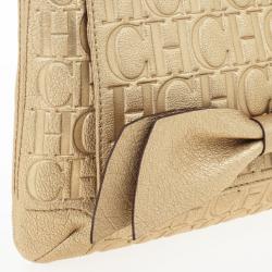 Pre Owned Carolina Herrera 'Holly' Gold Monogram Embossed Bag