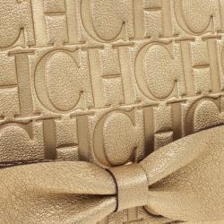 Pre Owned Carolina Herrera 'Holly' Gold Monogram Embossed Bag