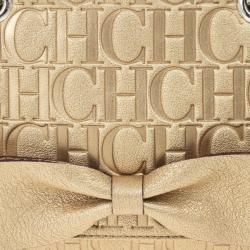 Pre Owned Carolina Herrera 'Holly' Gold Monogram Embossed Bag