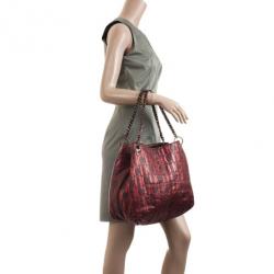 Pre Owned Carolina Herrera Burgundy CH Metallic Shoulder Bag