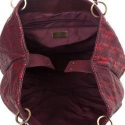 Pre Owned Carolina Herrera Burgundy CH Metallic Shoulder Bag