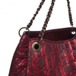 Pre Owned Carolina Herrera Burgundy CH Metallic Shoulder Bag