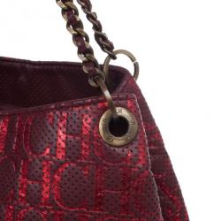 Pre Owned Carolina Herrera Burgundy CH Metallic Shoulder Bag
