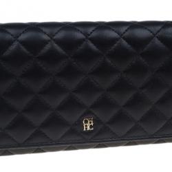 Pre Owned Carolina Herrera Black Quilted Leather Continental Wallet