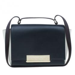 Pre Owned Carolina Herrera Black and White Leather Casati Shoulder Bag