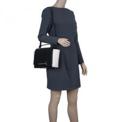 Pre Owned Carolina Herrera Black and White Leather Casati Shoulder Bag