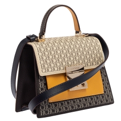 Carolina Herrera Multicolor Monogram Coated Canvas and Leather Top Handle Bag