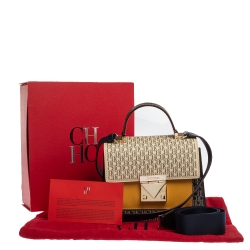 Carolina Herrera Multicolor Monogram Coated Canvas and Leather Top Handle Bag