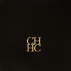 Pre Owned Carolina Herrera Black Leather Bow Zip Hobo