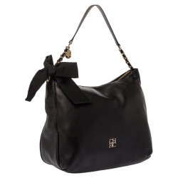 Pre Owned Carolina Herrera Black Leather Bow Zip Hobo