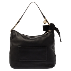 Pre Owned Carolina Herrera Black Leather Bow Zip Hobo