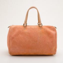 Pre Owned Carolina Herrera Orange Suede Andy Boston Bag