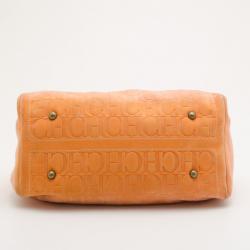 Pre Owned Carolina Herrera Orange Suede Andy Boston Bag