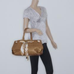 Pre Owned Carolina Herrera Beige Monogram Embossed Scarf Tote