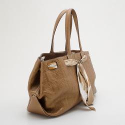 Pre Owned Carolina Herrera Beige Monogram Embossed Scarf Tote