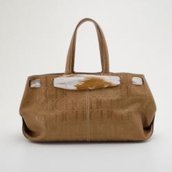 Pre Owned Carolina Herrera Beige Monogram Embossed Scarf Tote