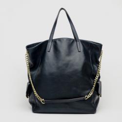 Pre Owned Carolina Herrera Blue Leather Chain Handle Tote