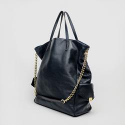 Pre Owned Carolina Herrera Blue Leather Chain Handle Tote