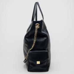 Pre Owned Carolina Herrera Blue Leather Chain Handle Tote