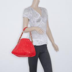 Pre Owned Carolina Herrera Red Embossed Leather Shoulder Bag