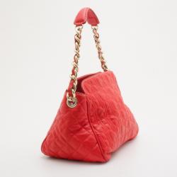 Pre Owned Carolina Herrera Red Embossed Leather Shoulder Bag