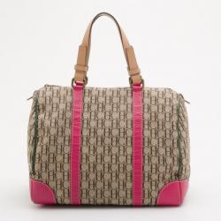 Pre Owned Carolina Herrera Pink Monogram Canvas and Leather Boston